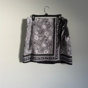 LOFT Black and White Paisley Wrap Skirt